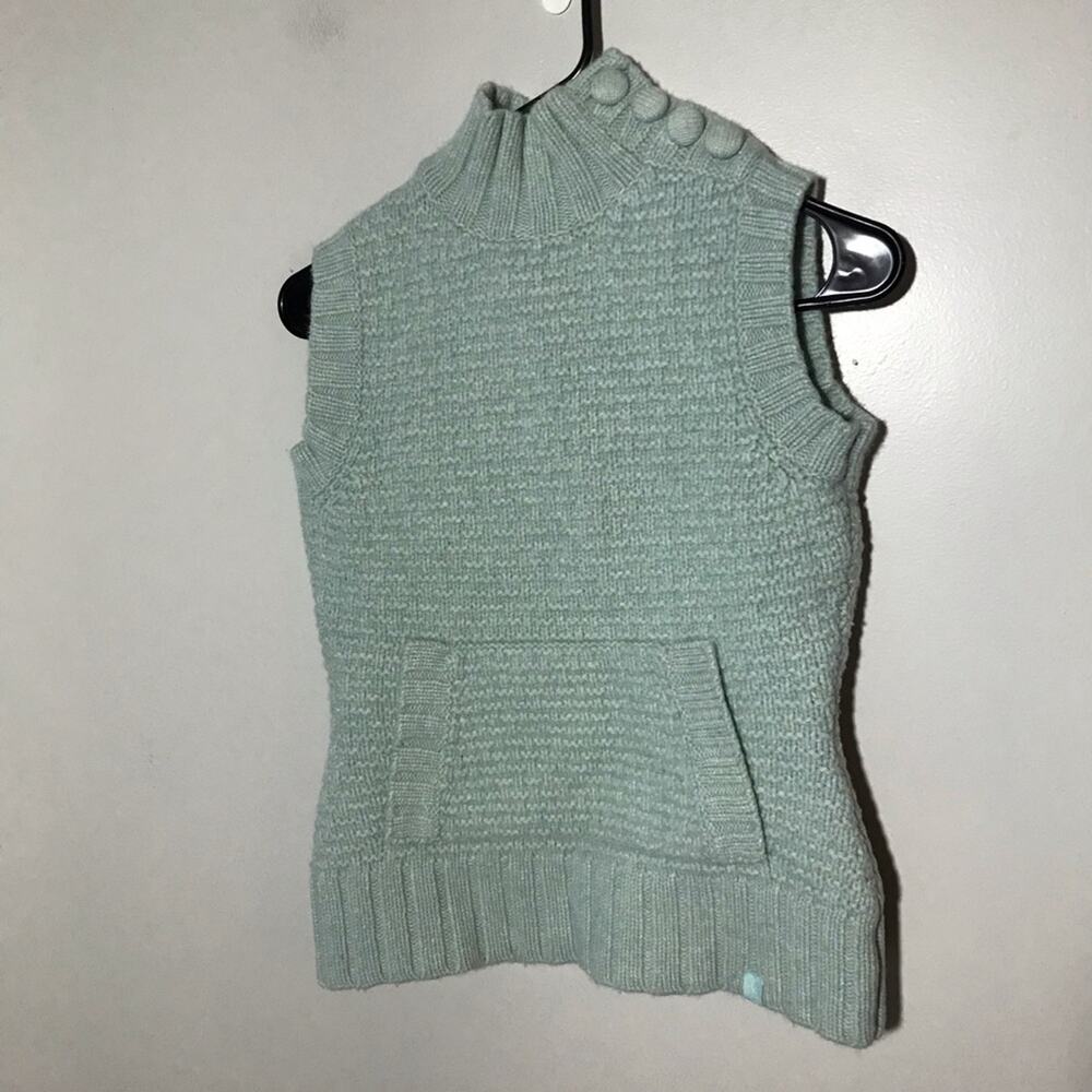 EMS womens S lambswool knit turtleneck sleeveless sweater mint green buttons